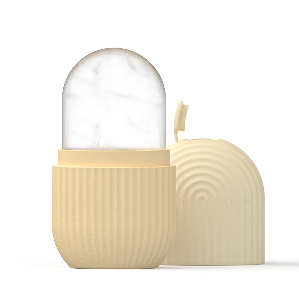Silikon Ice Roller Gesicht Gold – Eiswürfelform mit Deckel, Set-Ansicht