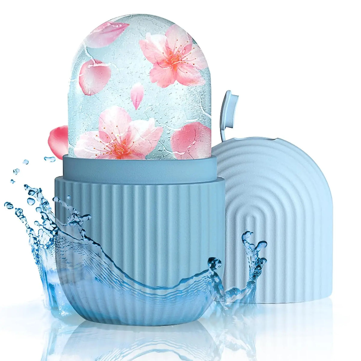Ice Roller Gesicht Himmelblau mit Wasserspritzer – Kühlroller für die Morgenroutine