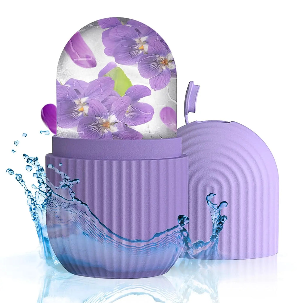 Ice Roller Gesicht Lavendel mit gefrorenen Blüten – Eismassage für frische Haut