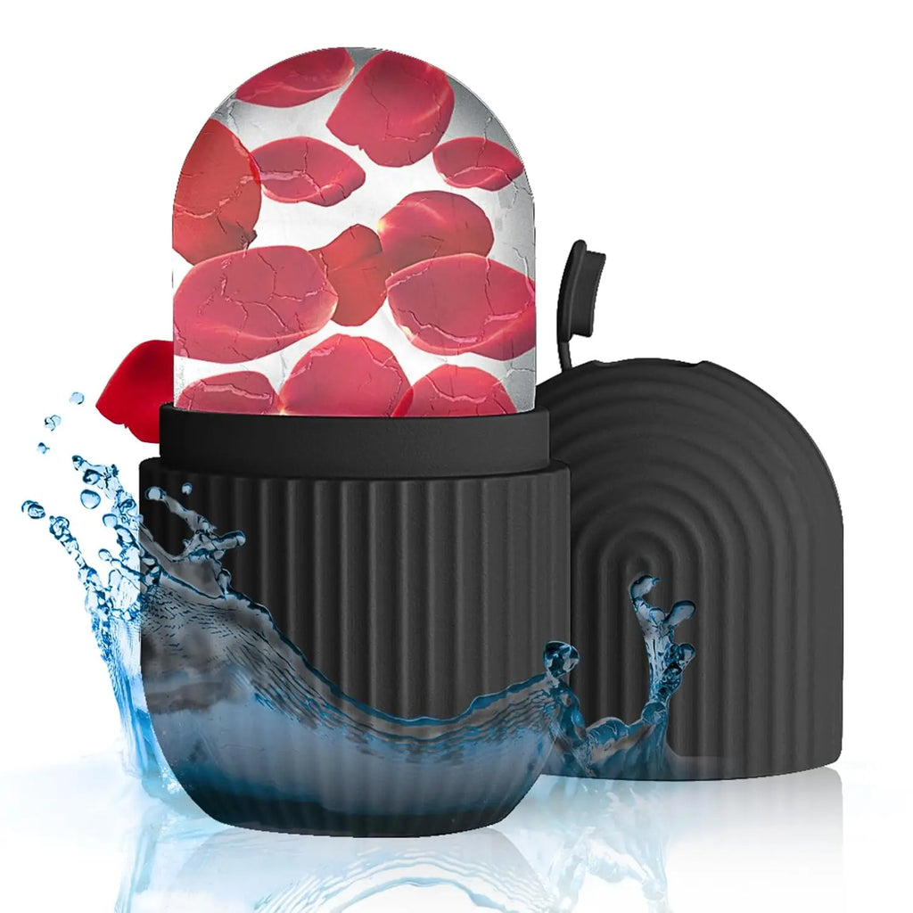 Ice Roller Gesicht Schwarz mit Wasserspritzer – Silikon Eisroller wiederverwendbar